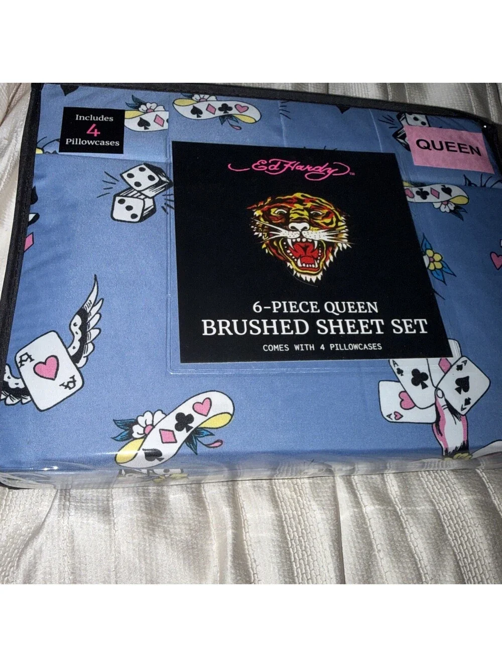 Ed Hardy Blue Six Piece Queen Sheet Set.